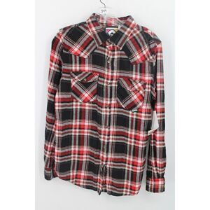 Mambo Men’s Small Flannel Shirt Plaid Long Sleeve Snap 100% Cotton Red NWT